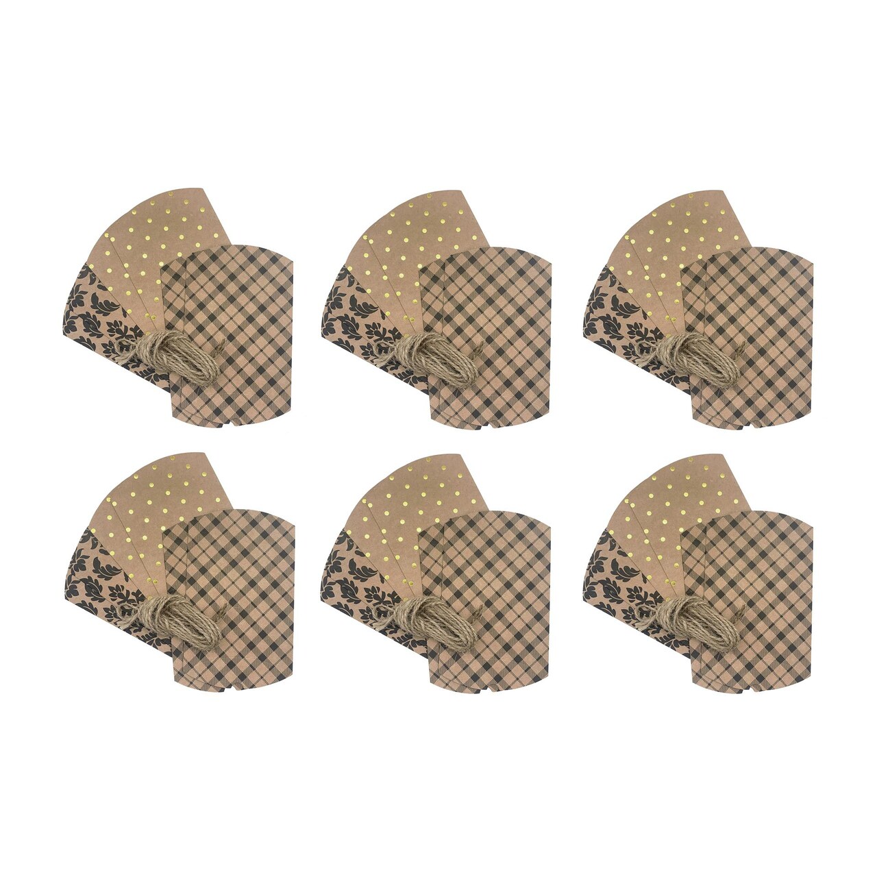 Hampton Art Pillow Boxes with Jute Twine 36 Pack Plaid, Expandable Cardstock Gift Boxes for Party Favors and Holiday Packaging, 72 Yards Jute Included, 3.5 x 4.75 Inch